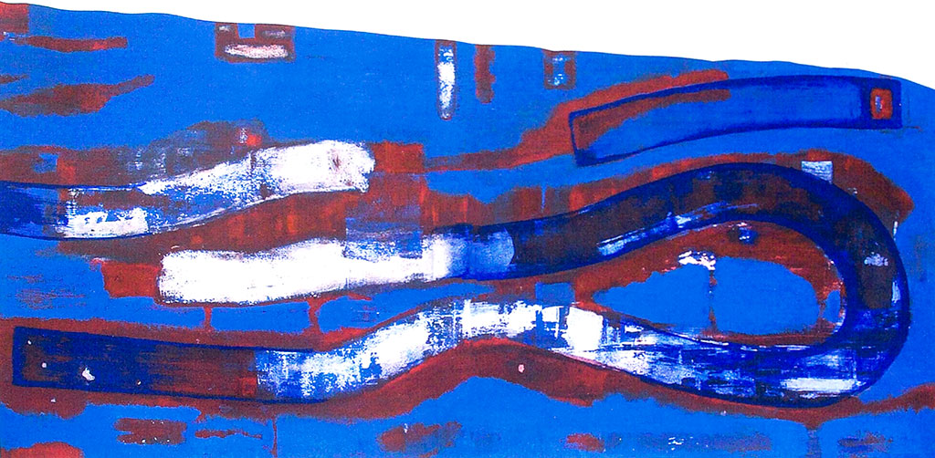 “Blue Meander” 8’ x 4’ (2.4 m x 1.2 m) acrylic on board, 2002